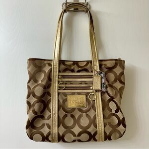 Coach Poppy gold and brown tote